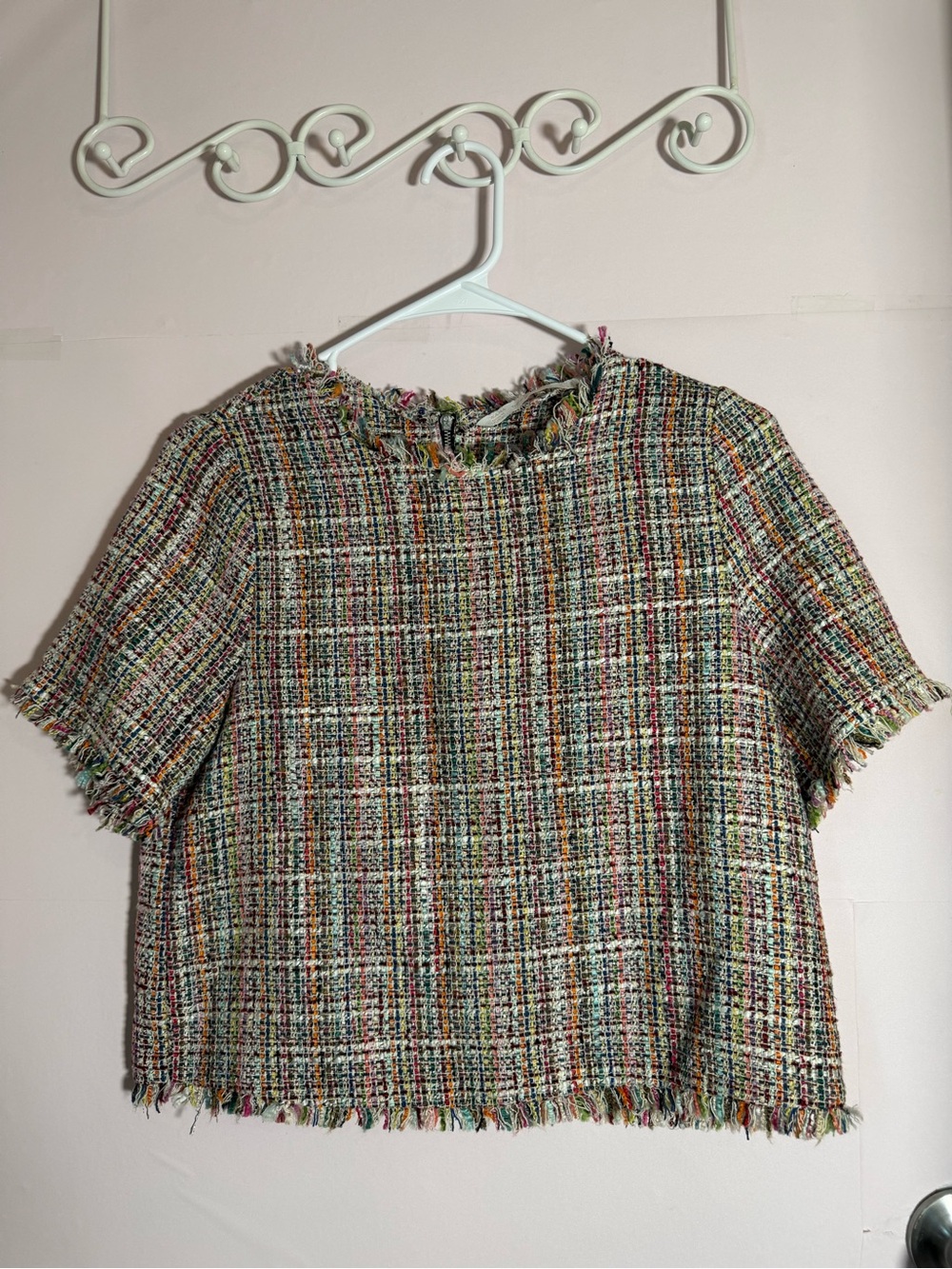 ZARA Multi-Color Tweed Short Sleeve Top
